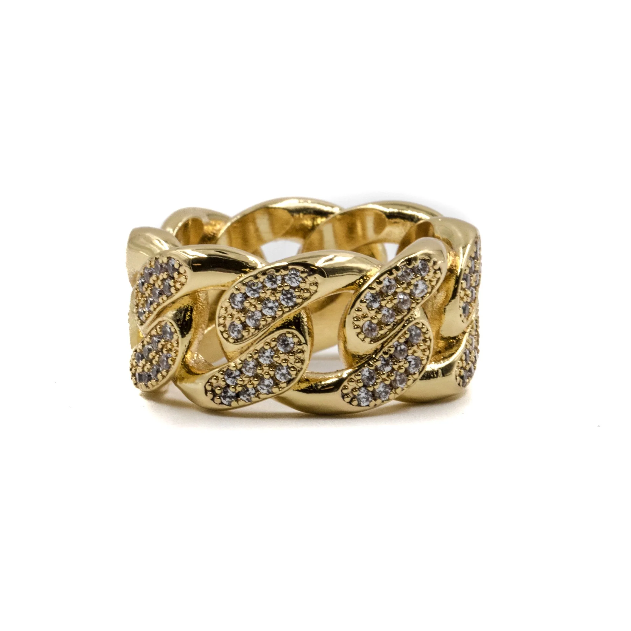 Studded Cuban Link Ring - 18K Gold Plated - Image 4